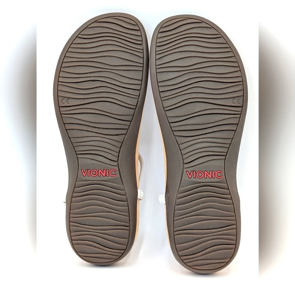 Vionic Nala Gold Embellished Flat T-Strap Sandal Orthaheel Technology Size 10 - Picture 16 of 17